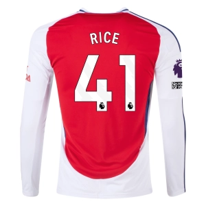 adidas Arsenal Declan Rice Home Long Sleeve Jersey w/ EPL   No Room For Racism Patches 24/25 (Better Scarlet/White)