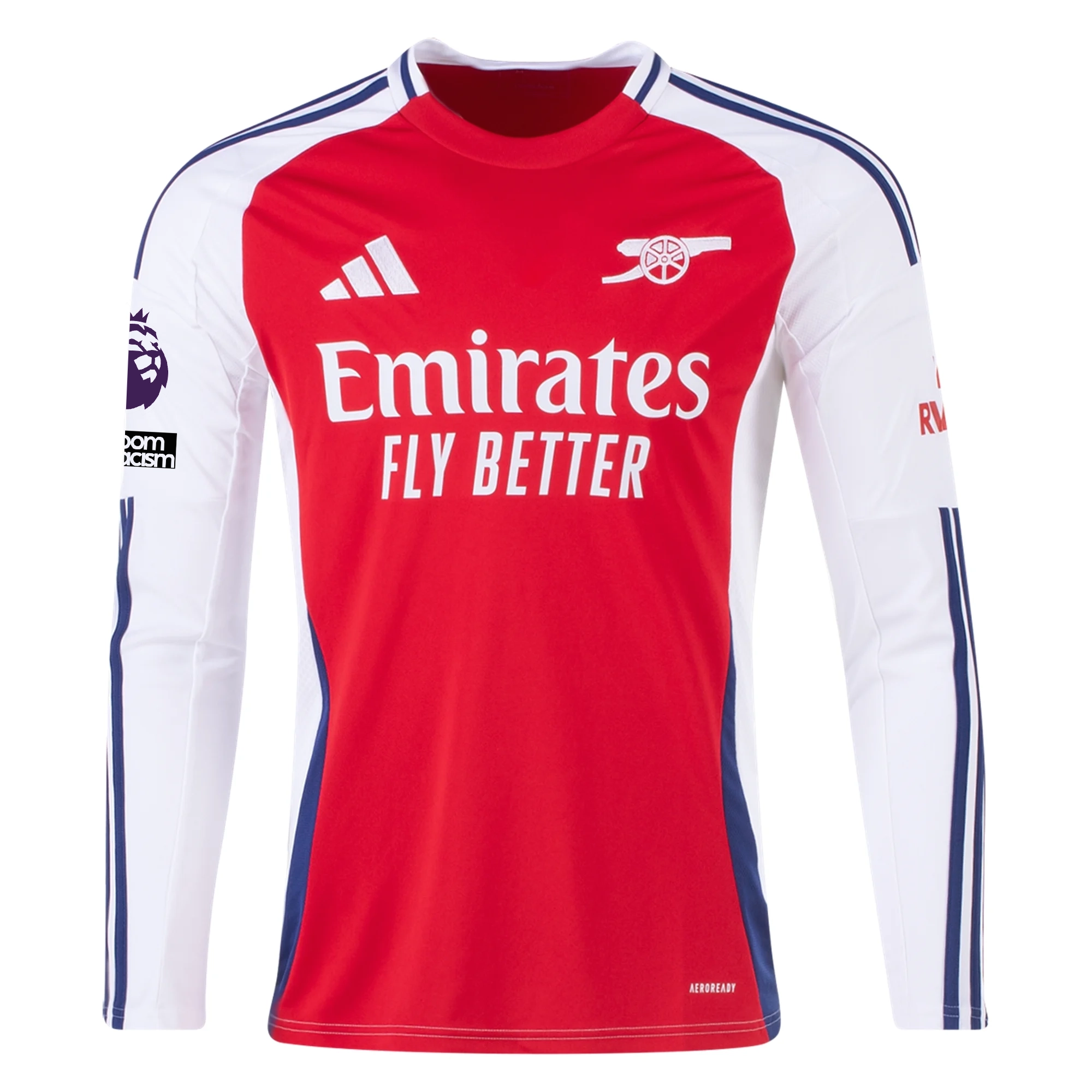 adidas Arsenal Declan Rice Home Long Sleeve Jersey w/ EPL   No Room For Racism Patches 24/25 (Better Scarlet/White)