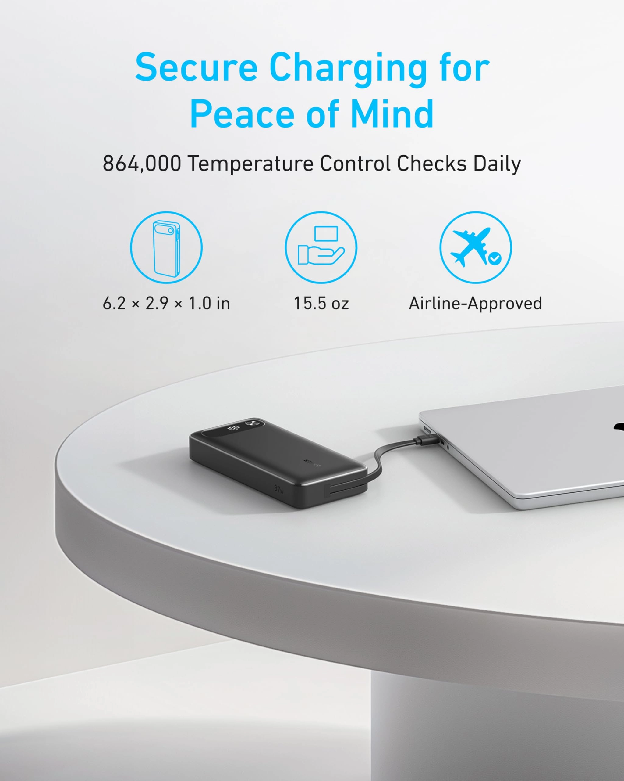 Anker Power Bank (20K, 87W, Built-In USB-C Cable) | Customizable