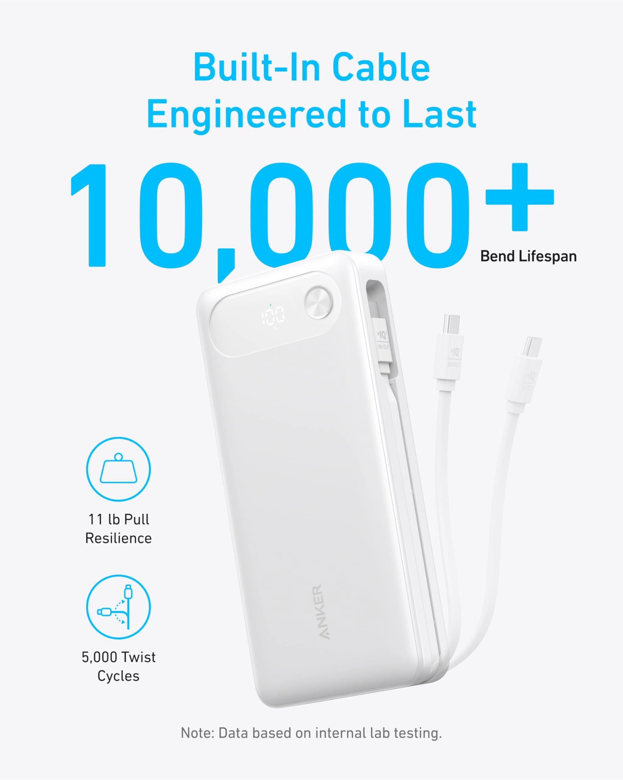 Anker Power Bank (20K, 87W, Built-In USB-C Cable) | Customizable