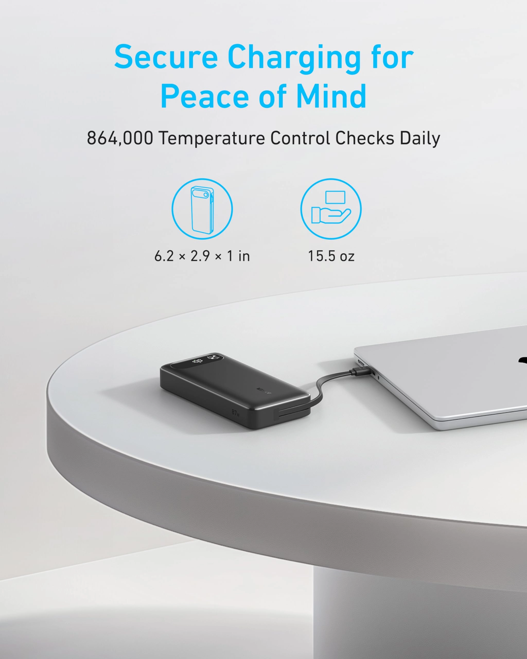 Anker Power Bank (20K, 87W, Built-In USB-C Cable) | Customizable