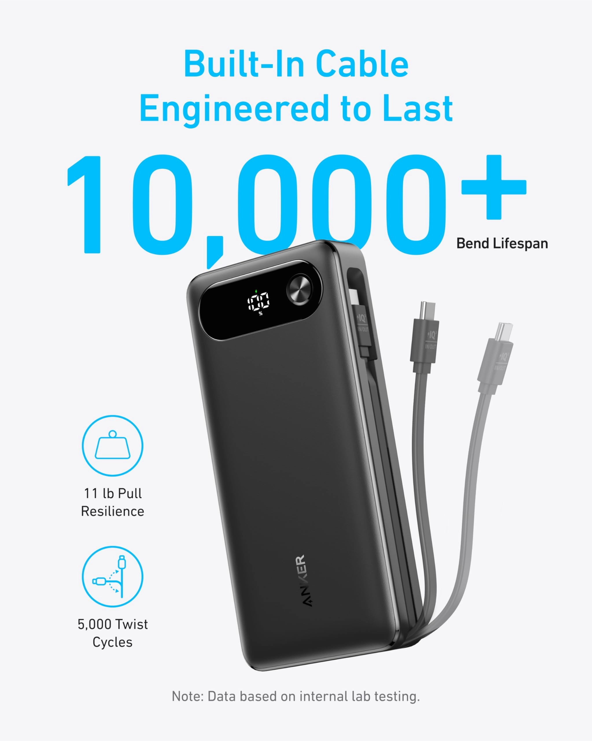 Anker Power Bank (20K, 87W, Built-In USB-C Cable) | Customizable