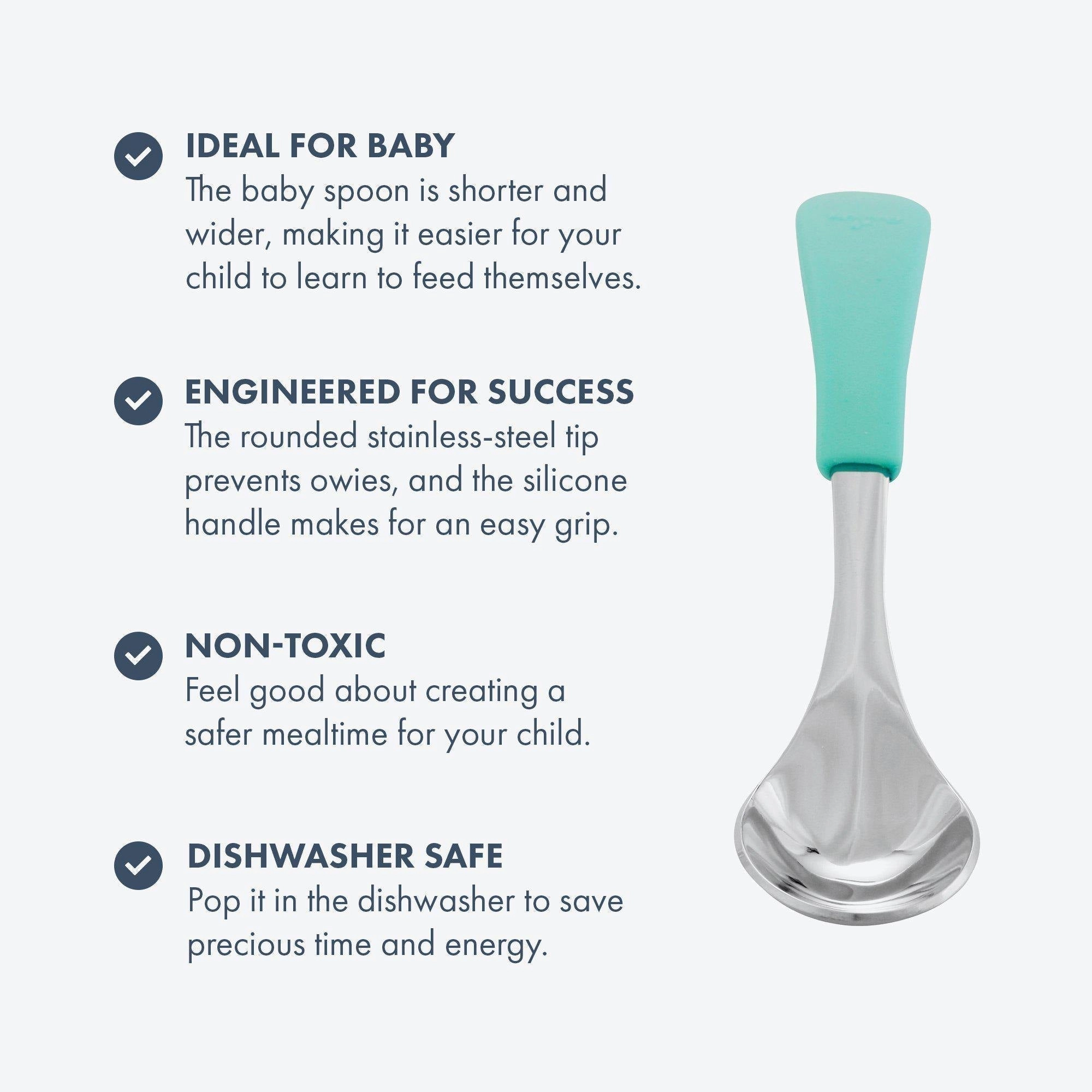 Avanchy Stainless Steel Baby Spoons - Pack of 2 - White