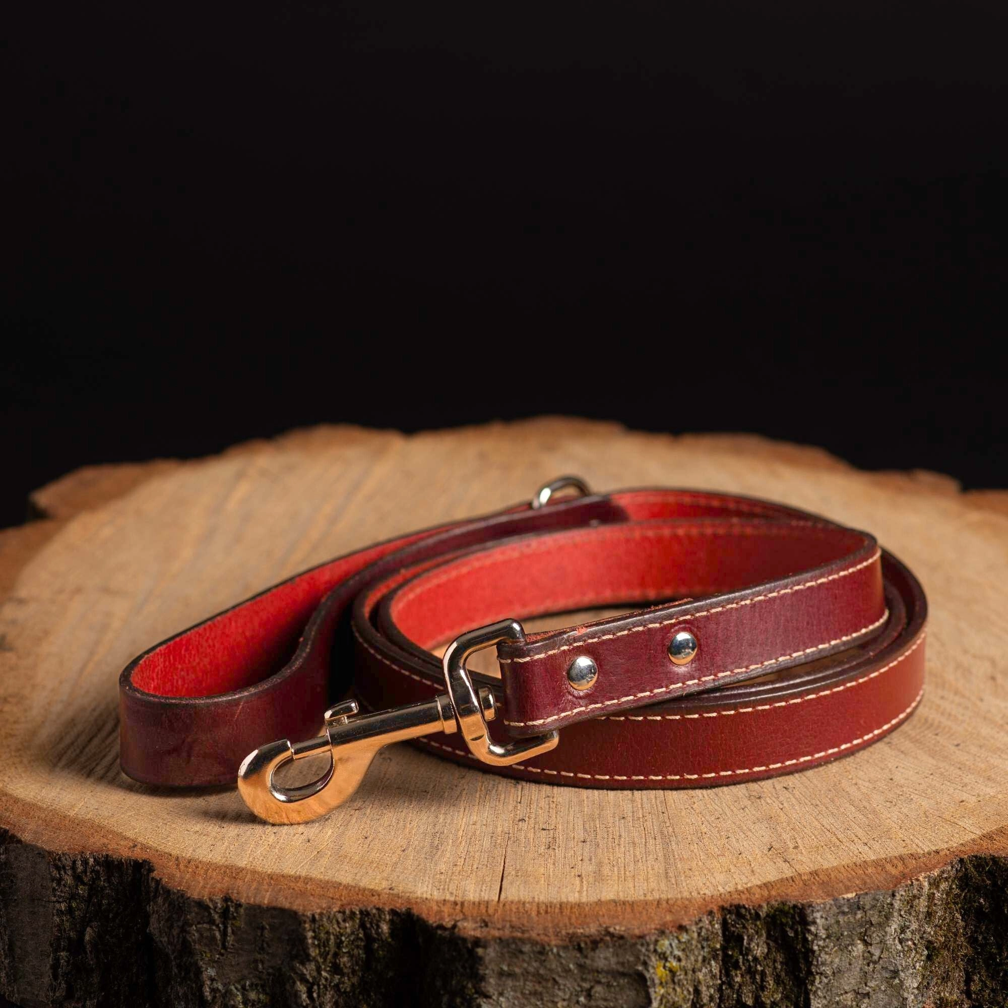 Black Stitched Leather Dog Leash 60'' - Made in Canada