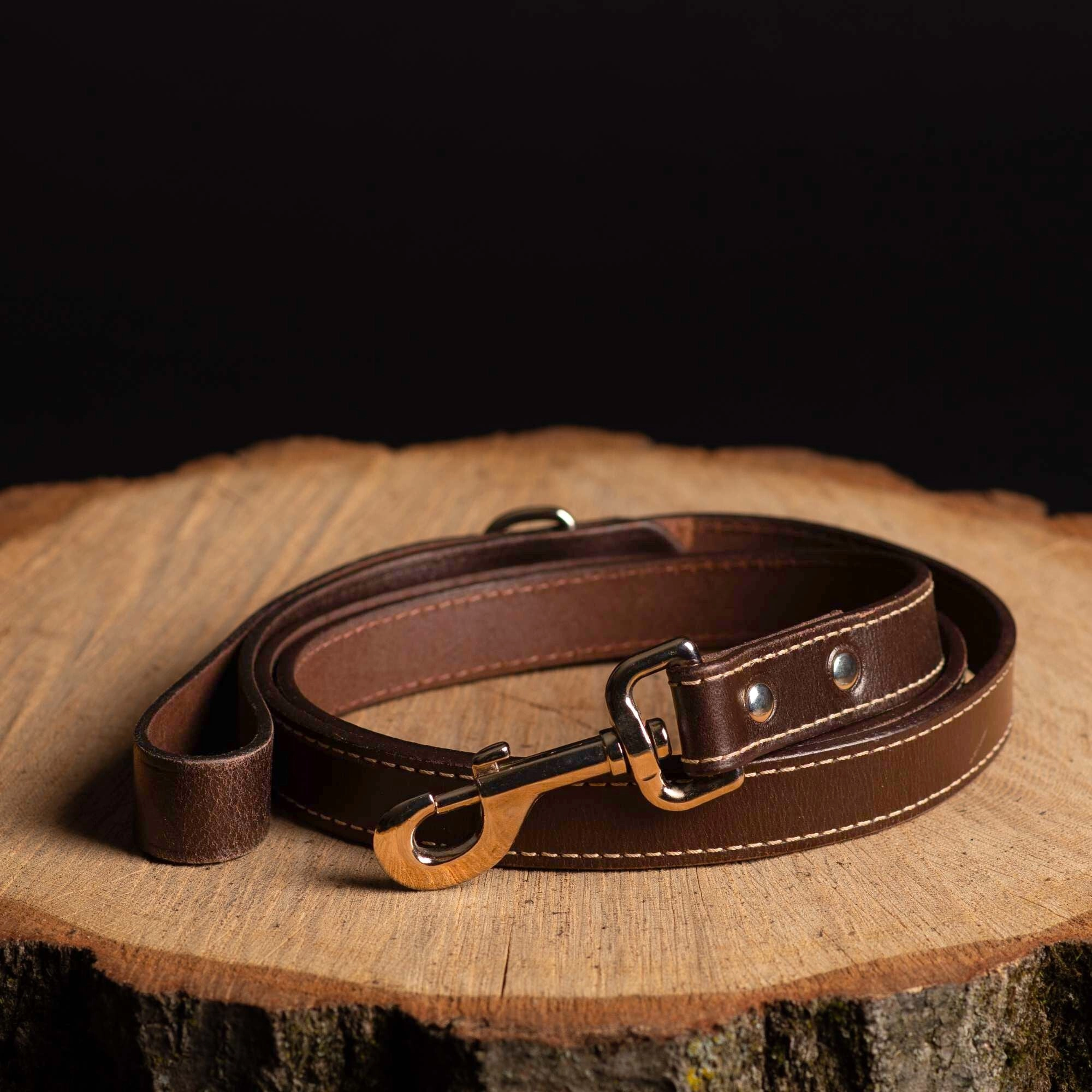 Black Stitched Leather Dog Leash 60'' - Made in Canada