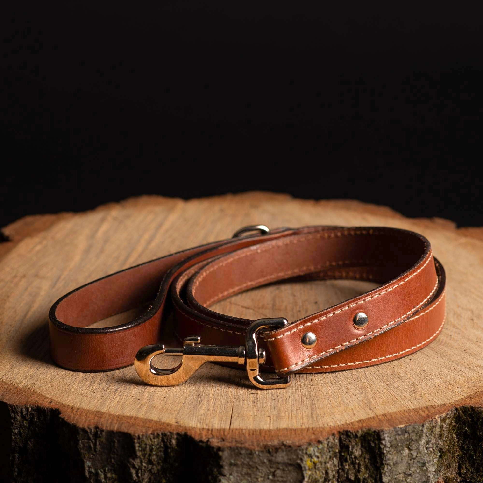 Black Stitched Leather Dog Leash 60'' - Made in Canada