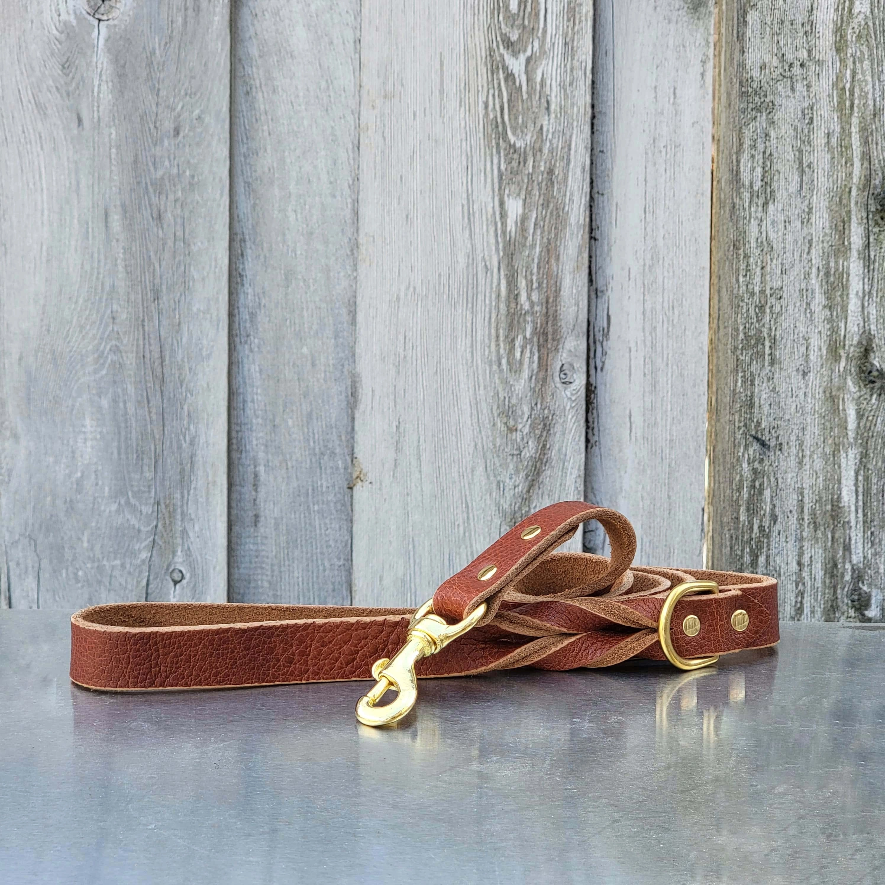 Brown Braided Leather Dog Leash 60'' - Made in Canada