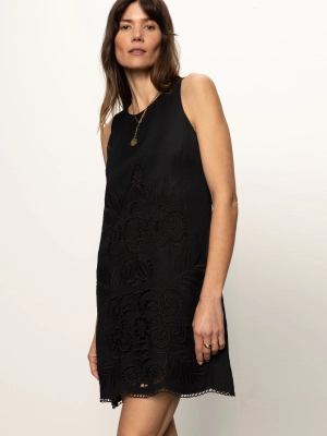 Embroidered Blooms Dress Black