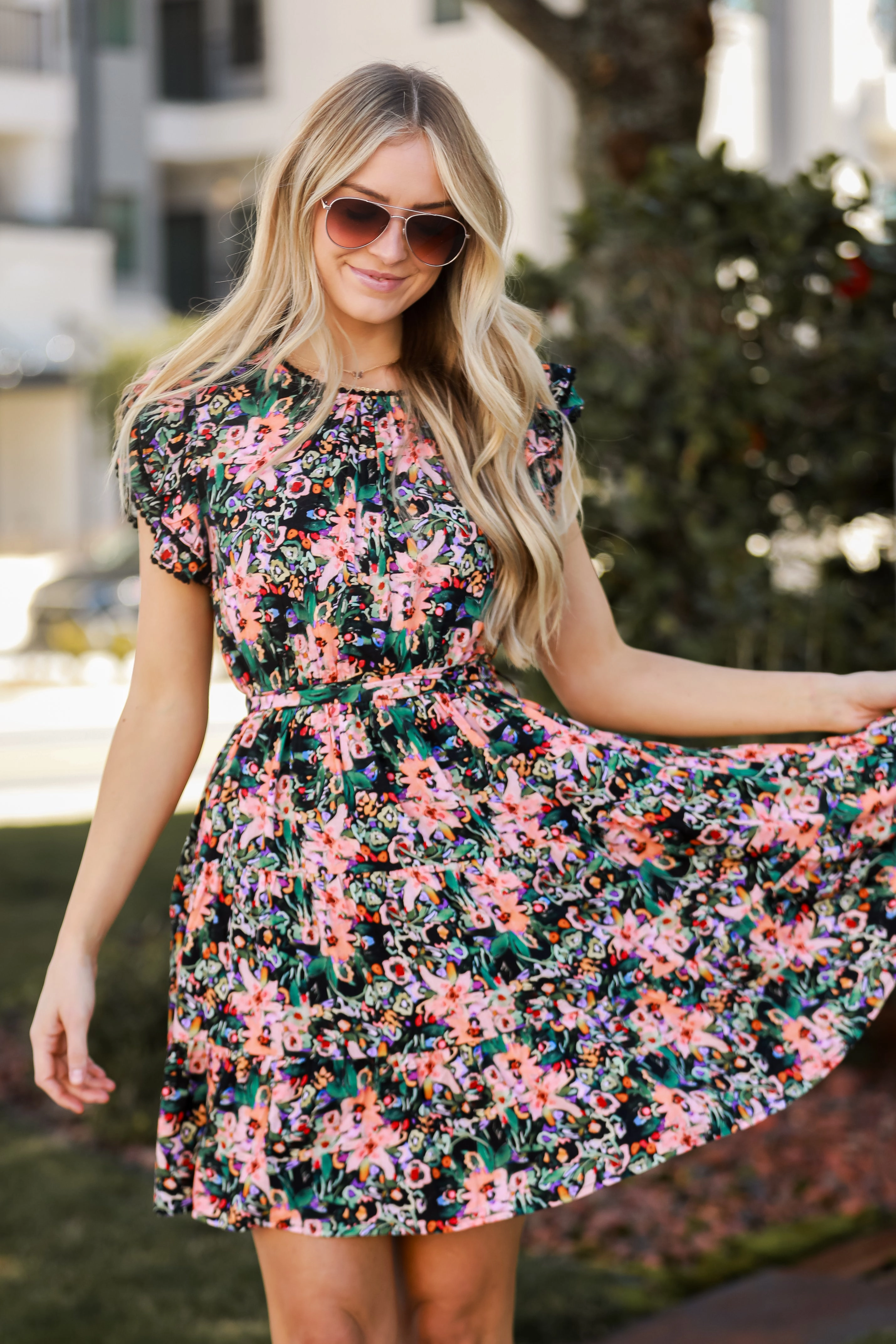 FINAL SALE - Moment Of Beauty Black Tiered Floral Mini Dress