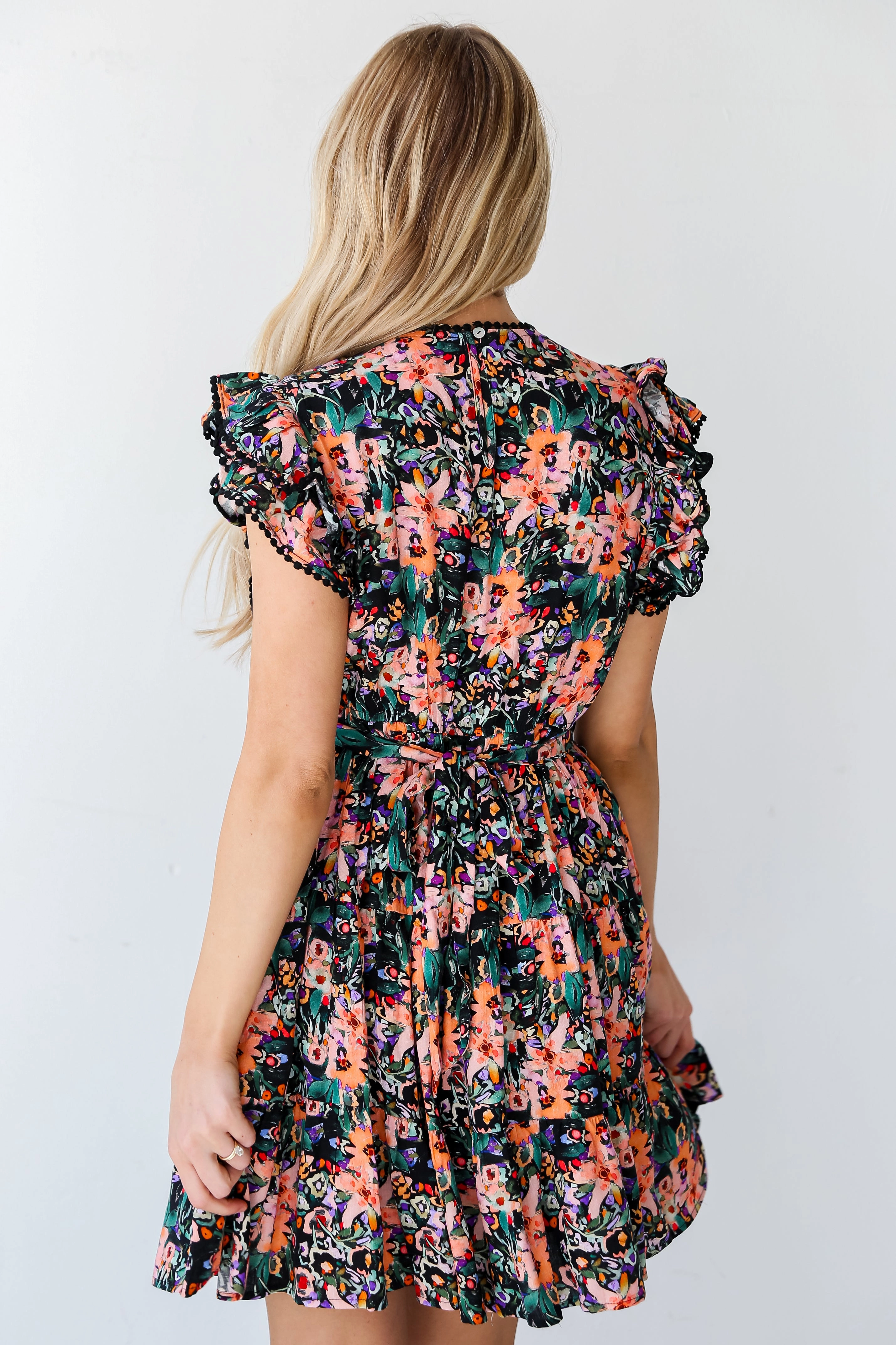 FINAL SALE - Moment Of Beauty Black Tiered Floral Mini Dress