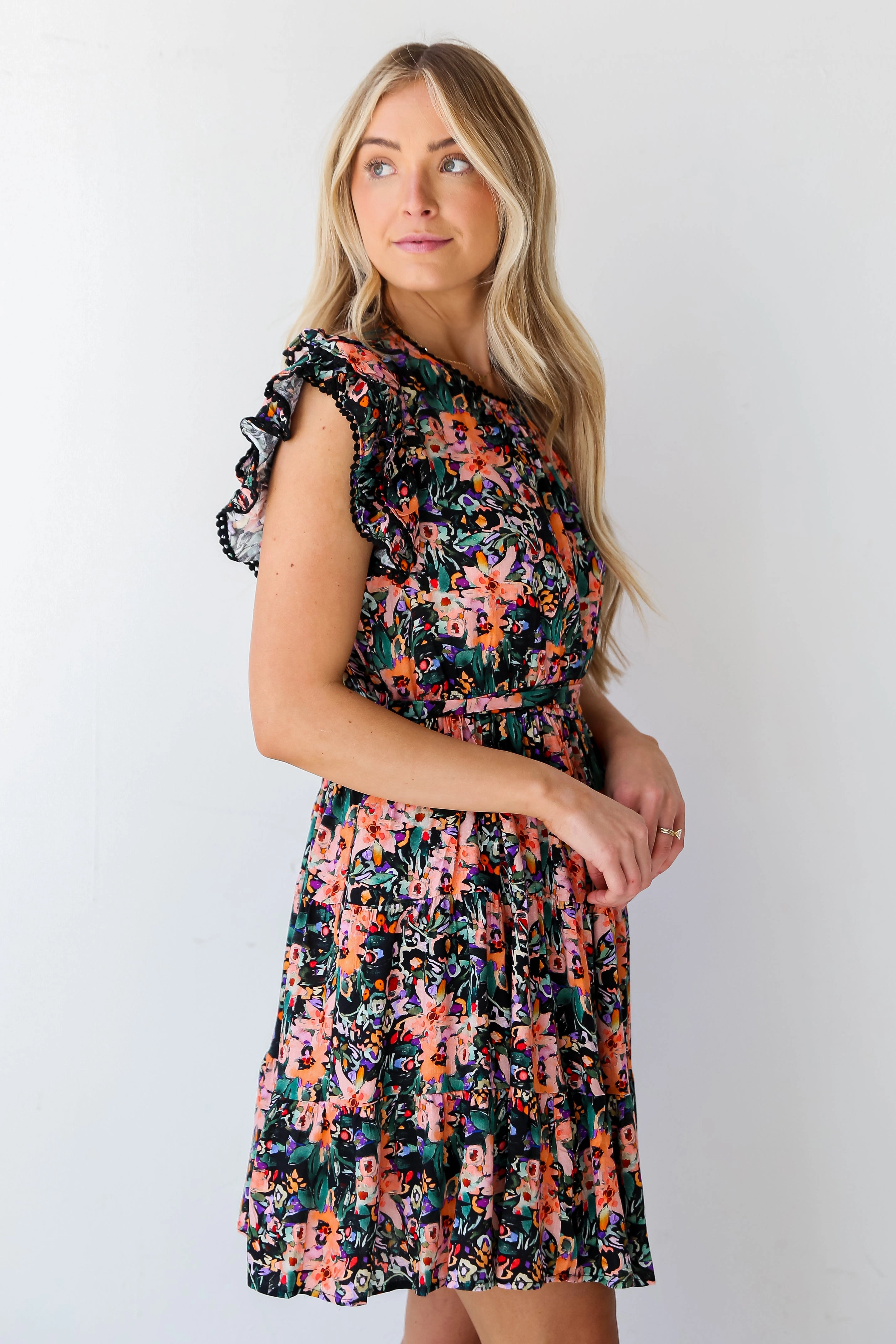 FINAL SALE - Moment Of Beauty Black Tiered Floral Mini Dress
