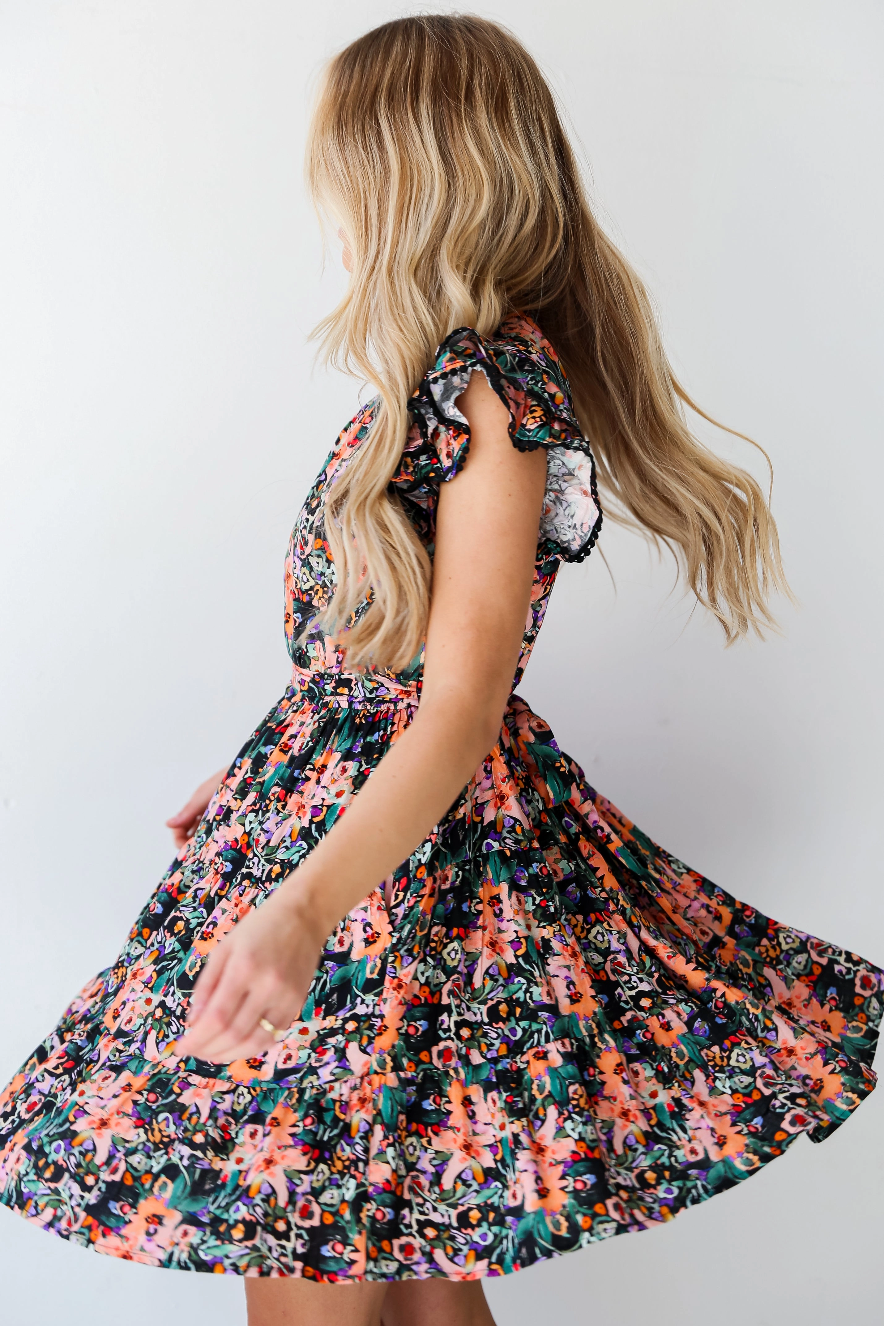 FINAL SALE - Moment Of Beauty Black Tiered Floral Mini Dress