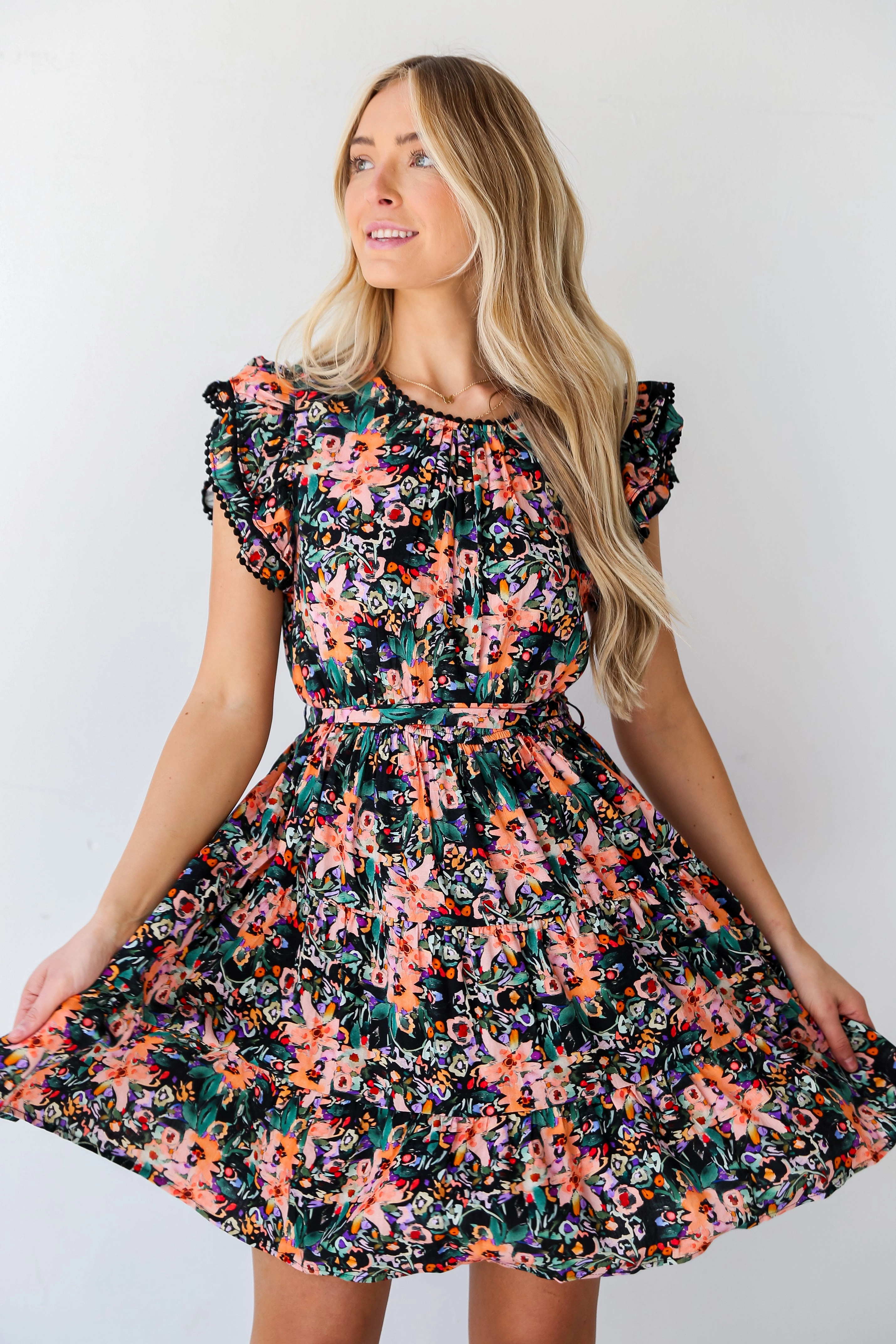 FINAL SALE - Moment Of Beauty Black Tiered Floral Mini Dress