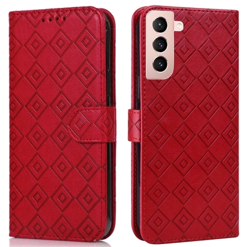 For Samsung Galaxy S21  5G Embossed Big Small Concentric Squares Pattern Horizontal Flip Leather