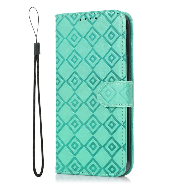 For Samsung Galaxy S21  5G Embossed Big Small Concentric Squares Pattern Horizontal Flip Leather