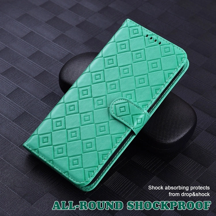 For Samsung Galaxy S21  5G Embossed Big Small Concentric Squares Pattern Horizontal Flip Leather