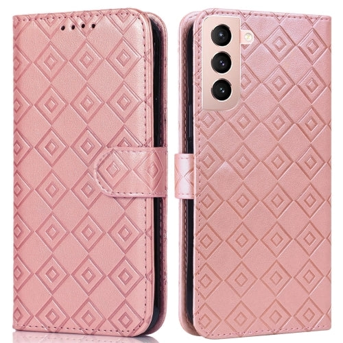 For Samsung Galaxy S21  5G Embossed Big Small Concentric Squares Pattern Horizontal Flip Leather