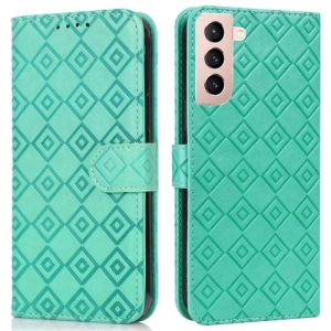 For Samsung Galaxy S21  5G Embossed Big Small Concentric Squares Pattern Horizontal Flip Leather