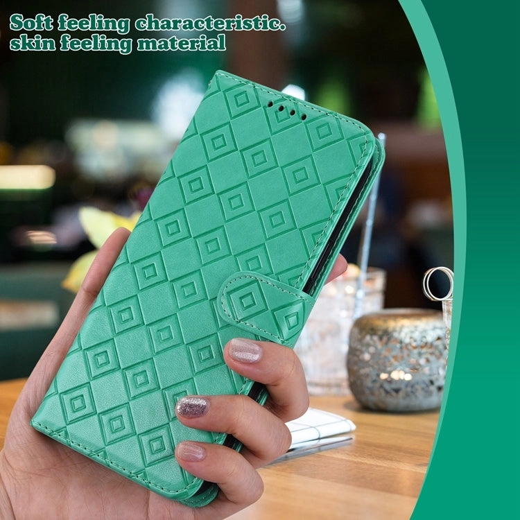 For Samsung Galaxy S21  5G Embossed Big Small Concentric Squares Pattern Horizontal Flip Leather
