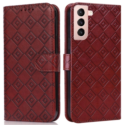 For Samsung Galaxy S21  5G Embossed Big Small Concentric Squares Pattern Horizontal Flip Leather
