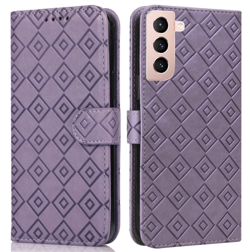 For Samsung Galaxy S21  5G Embossed Big Small Concentric Squares Pattern Horizontal Flip Leather