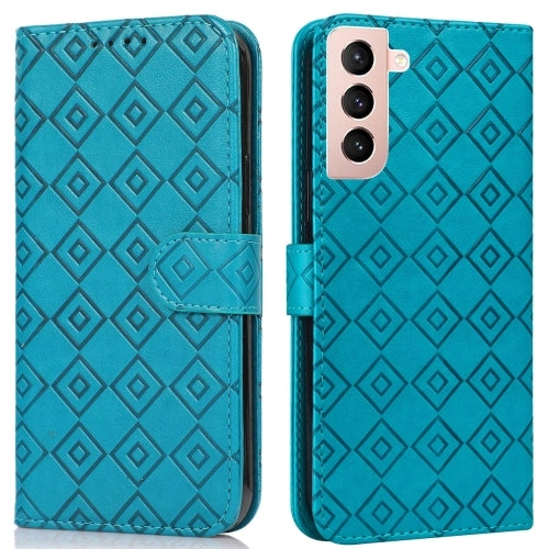 For Samsung Galaxy S21  5G Embossed Big Small Concentric Squares Pattern Horizontal Flip Leather