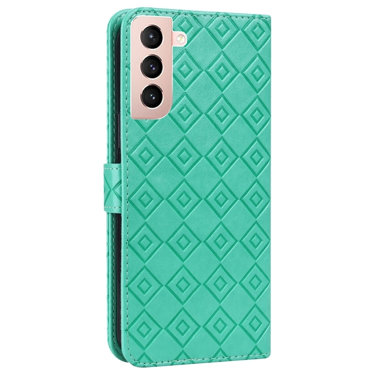 For Samsung Galaxy S21  5G Embossed Big Small Concentric Squares Pattern Horizontal Flip Leather