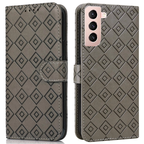 For Samsung Galaxy S21  5G Embossed Big Small Concentric Squares Pattern Horizontal Flip Leather