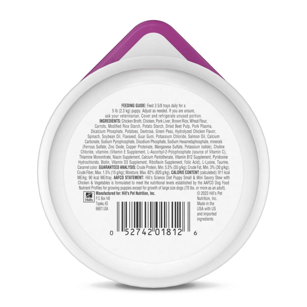 Hill's Science Diet Small & Toy Breed Puppy Savory Chicken & Vegetable Stew Dog Food Trays