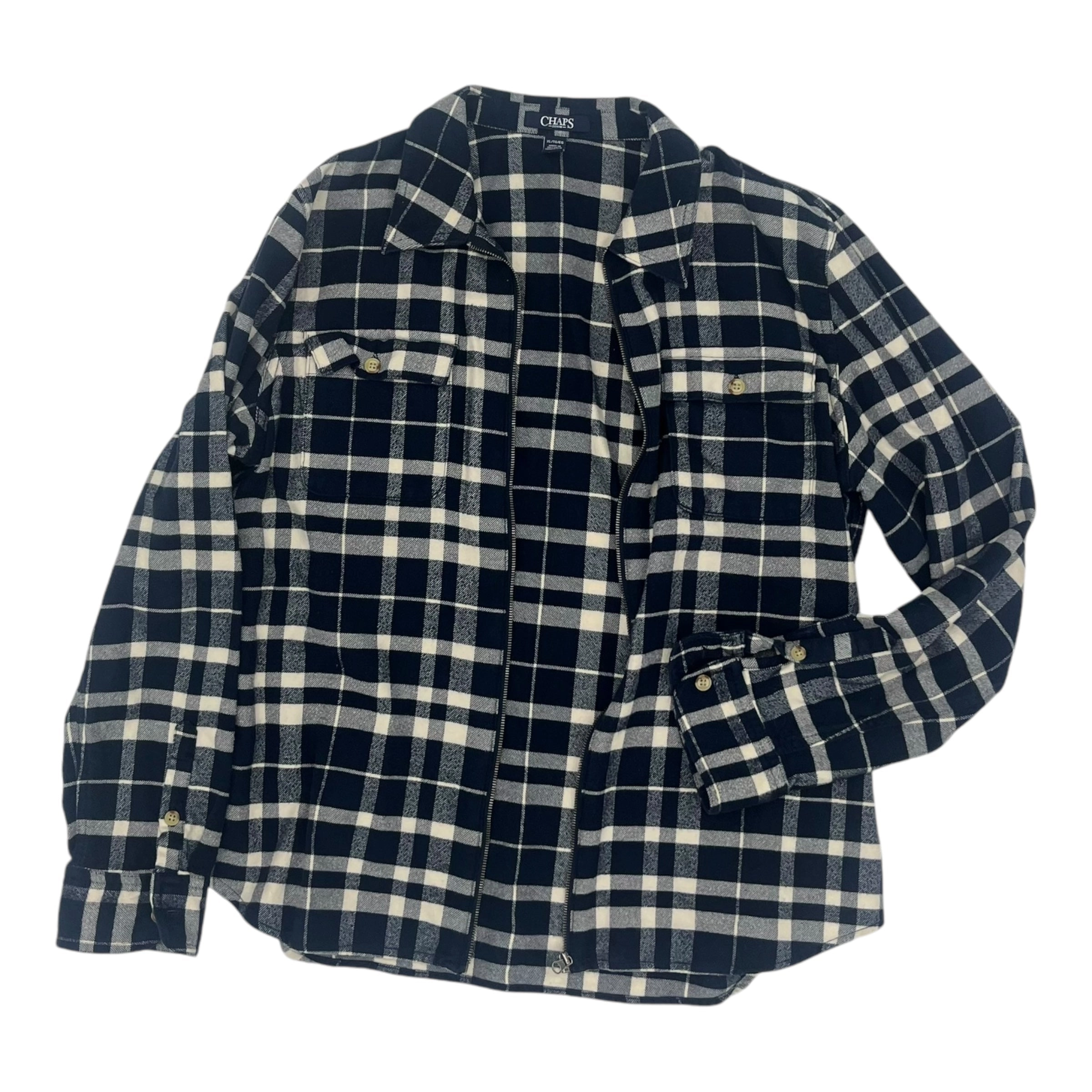 Jacket Shirt By Chaps In Blue & White, Size:Xl