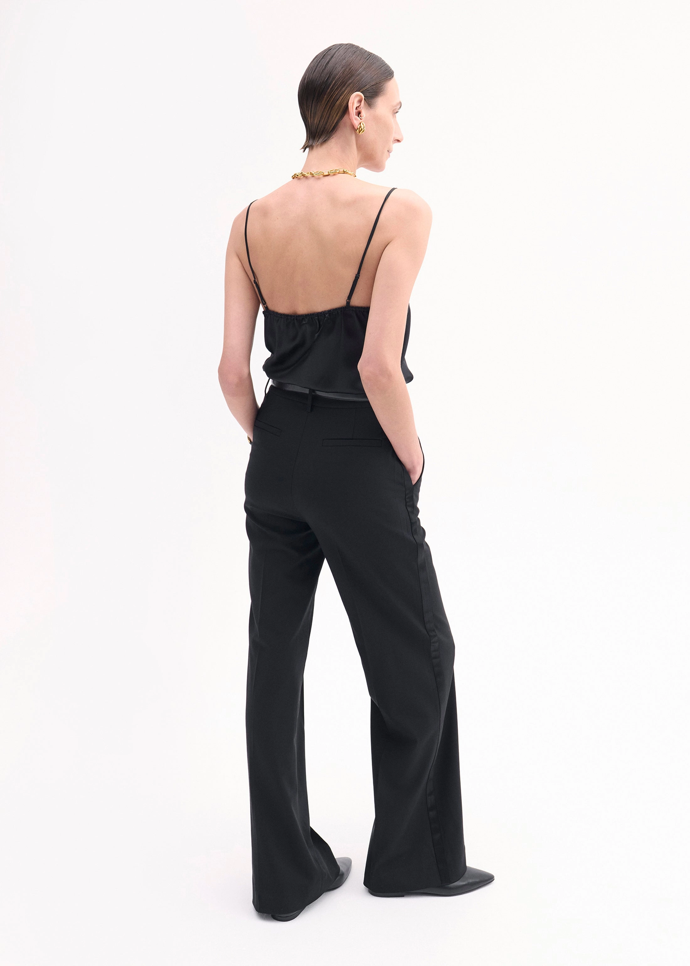 Lace Camisole in Silk Satin - Black