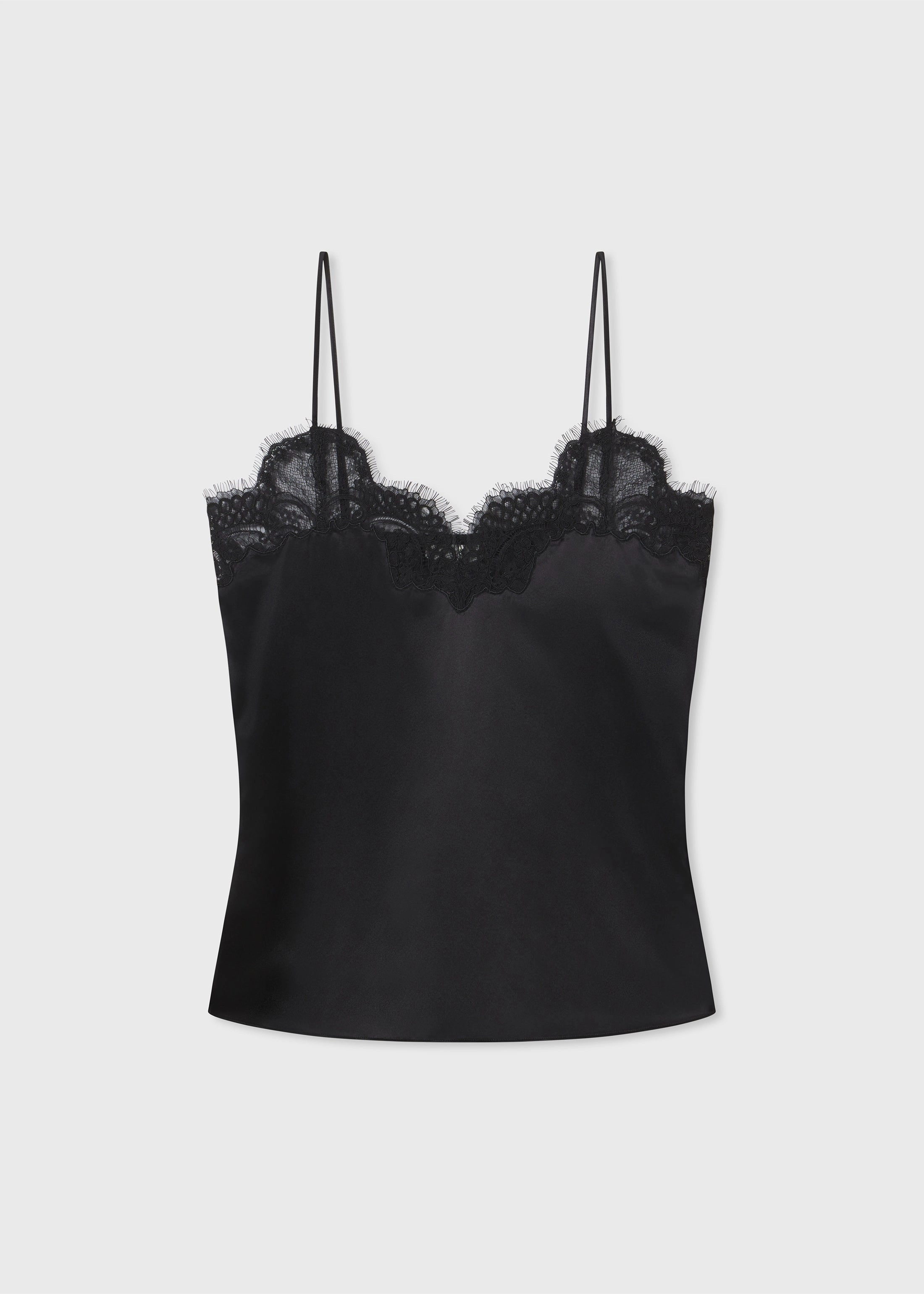 Lace Camisole in Silk Satin - Black