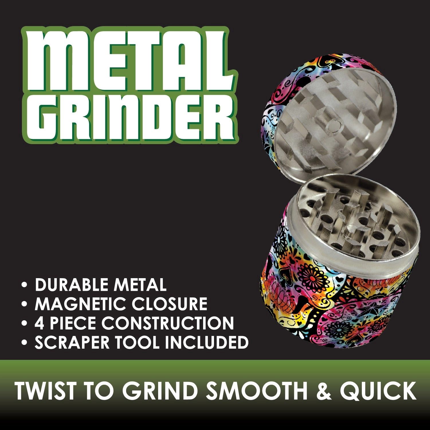 Metal 4 Piece Full Print Grinder 63Mm - 6 Pieces Per Retail Ready Display 22060