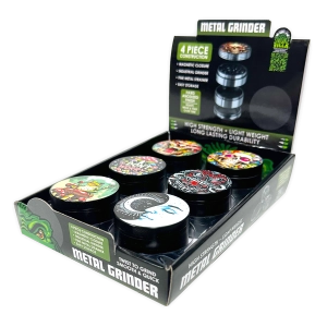 Metal 4 Piece Grinder with Printed Top - 6 Pieces Per Retail Ready Display 25551