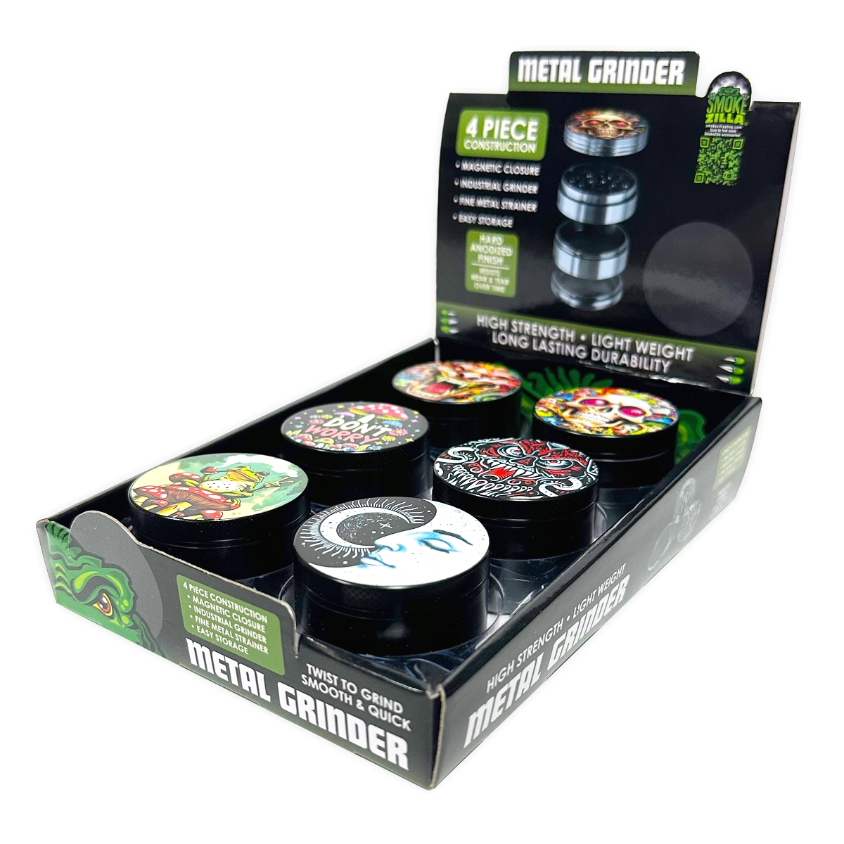 Metal 4 Piece Grinder with Printed Top - 6 Pieces Per Retail Ready Display 25551
