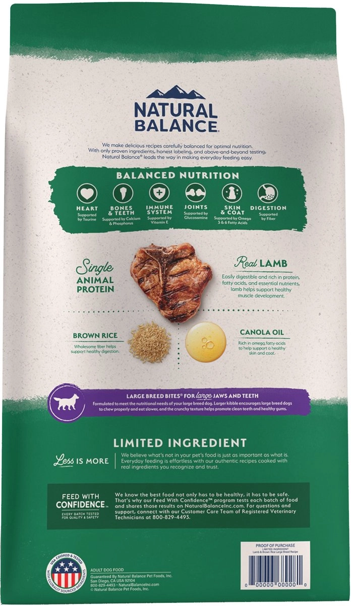 Natural Balance L.I.D. Limited Ingredient Diet Lamb & Brown Rice Large Breed Bites Dry Dog Food