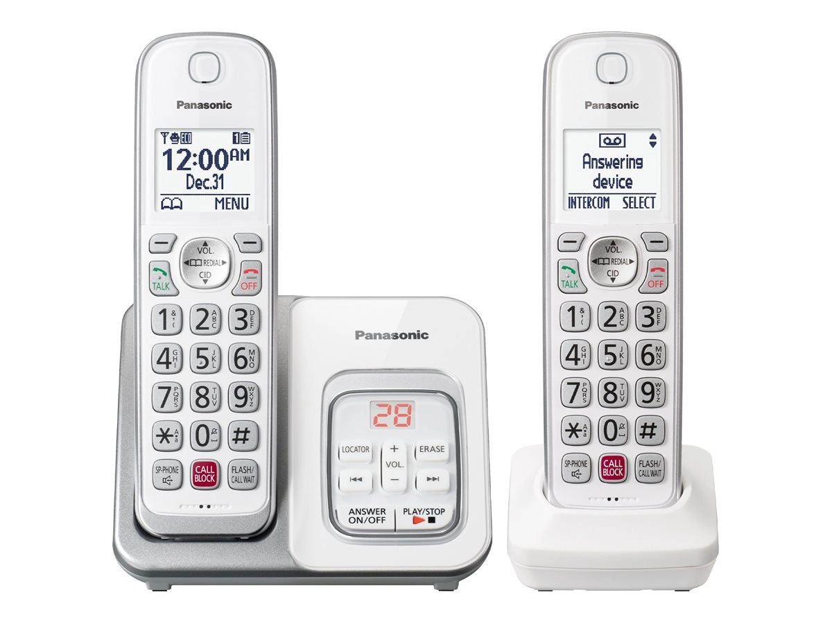 Panasonic KX-TGD832 - Cordless phone - answering system with caller ID - 3-way call capability - white   additional handset KX-TGD832W