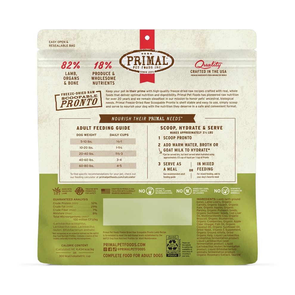 Primal Pronto Lamb Recipe Freeze-Dried Raw Dog Food
