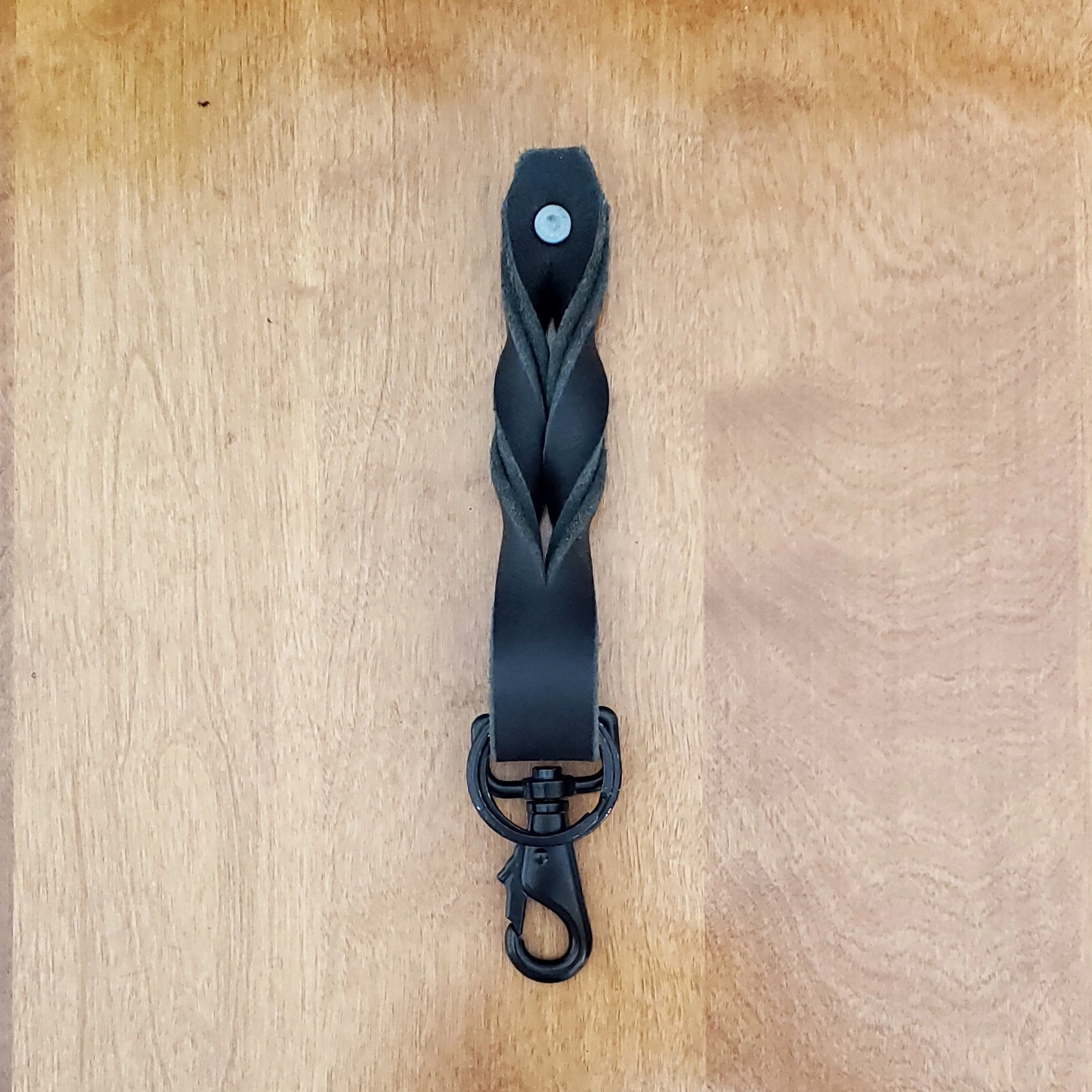 Red Full Grain Braided Leather Keychain - Made in Canada