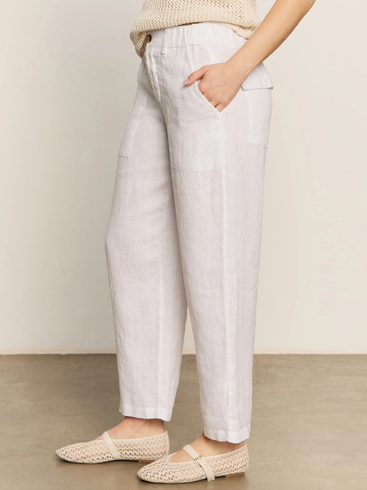 Relaxed Linen Cruiser Semi High Rise Pant Bleached White