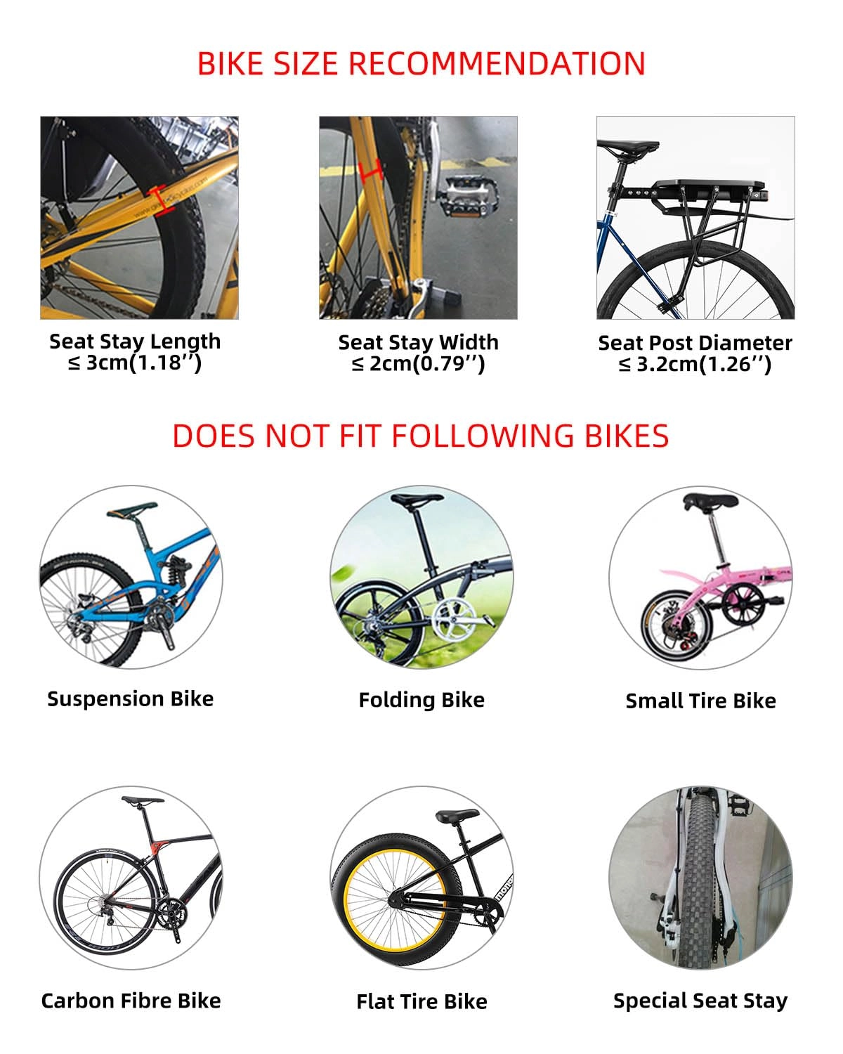 ROCKBROS Quick Release Rear Bike Cargo Rack, Adjustable for 26”-29” Mountain Bikes
