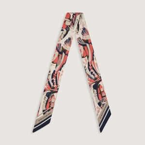 Silk Skinny Scarf - Palm Print Coral/Navy/Vanilla