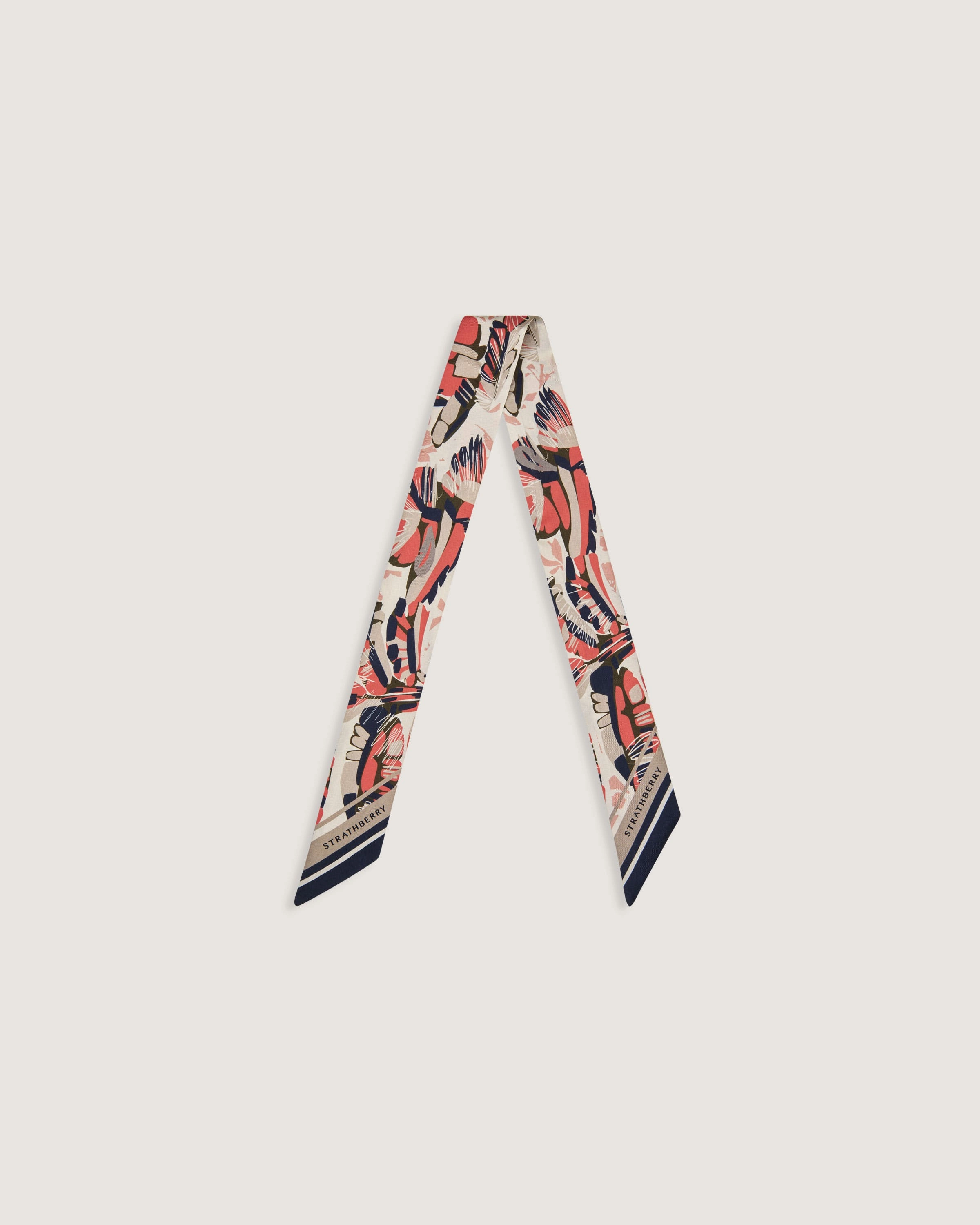 Silk Skinny Scarf - Palm Print Coral/Navy/Vanilla