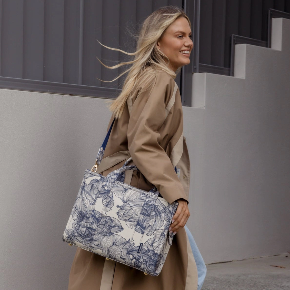 Small Bon Vivant Structured Tote Bag -- Navy Floral