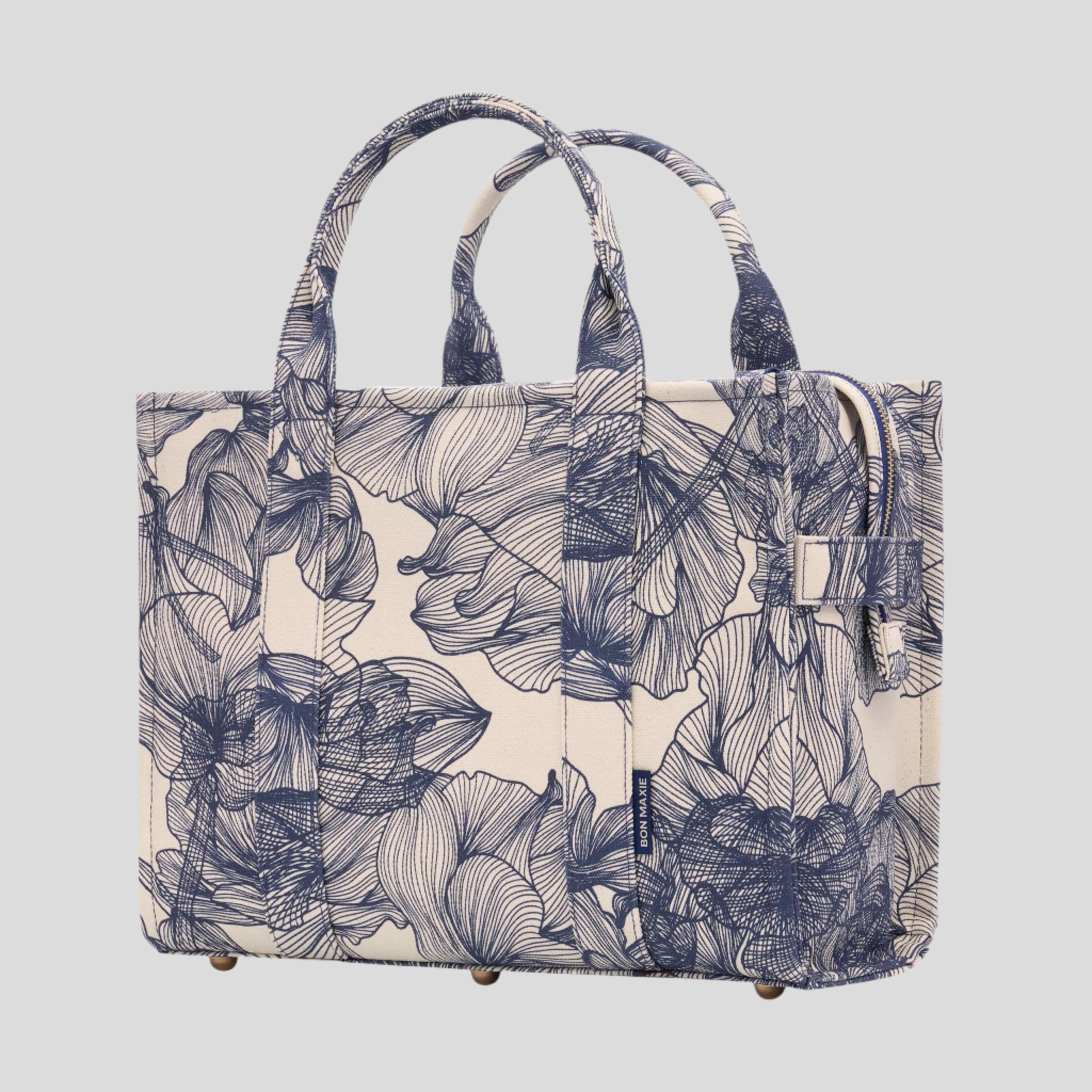 Small Bon Vivant Structured Tote Bag -- Navy Floral