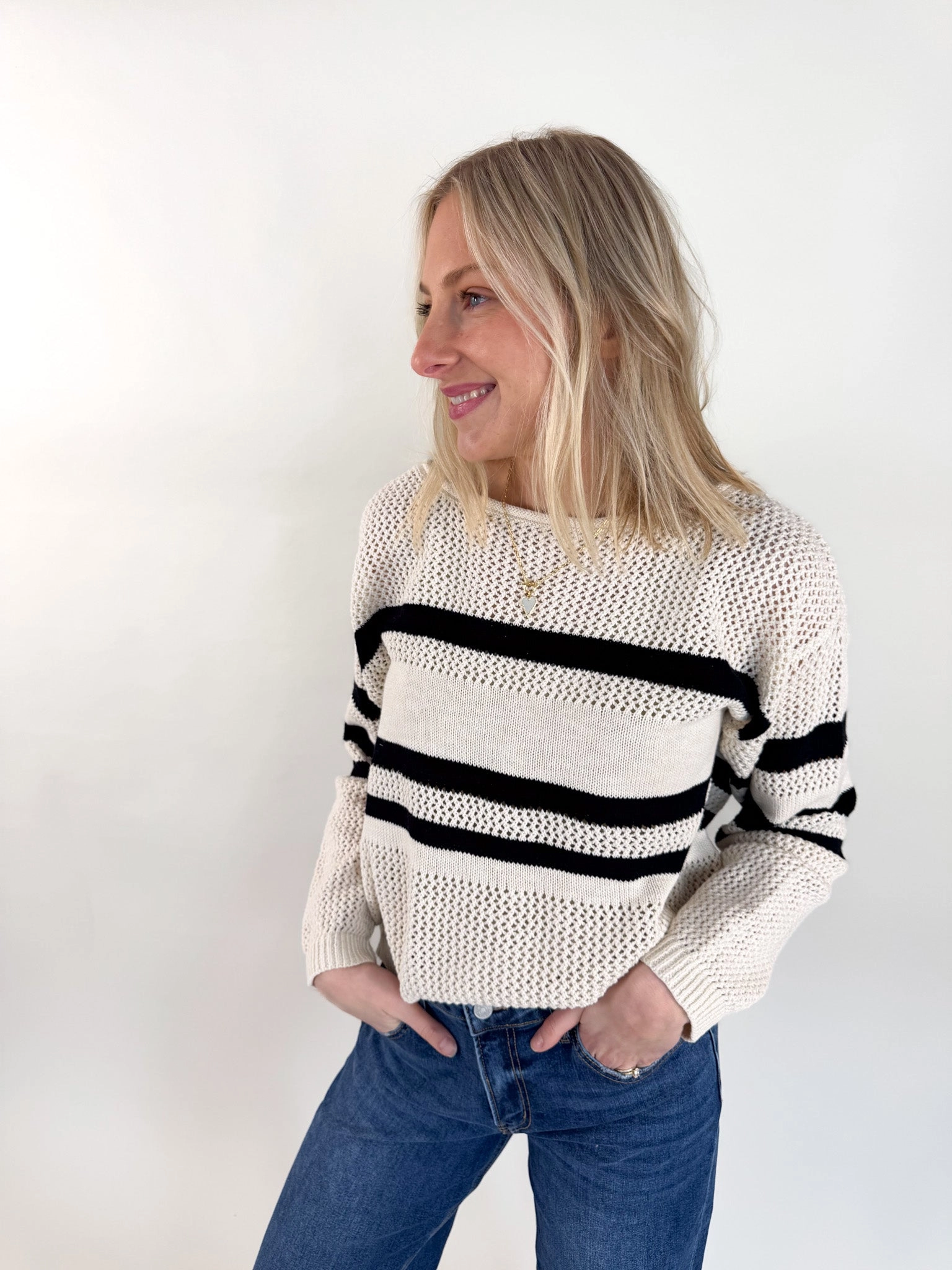 Sporty Stripe Open Knit Sweater
