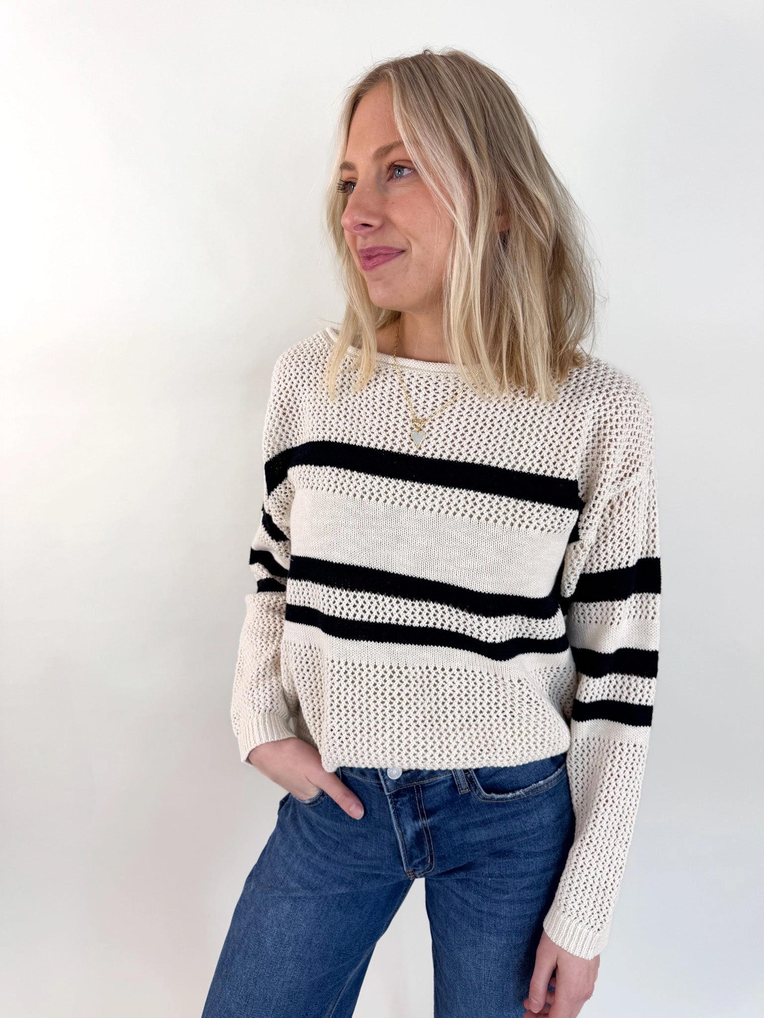 Sporty Stripe Open Knit Sweater
