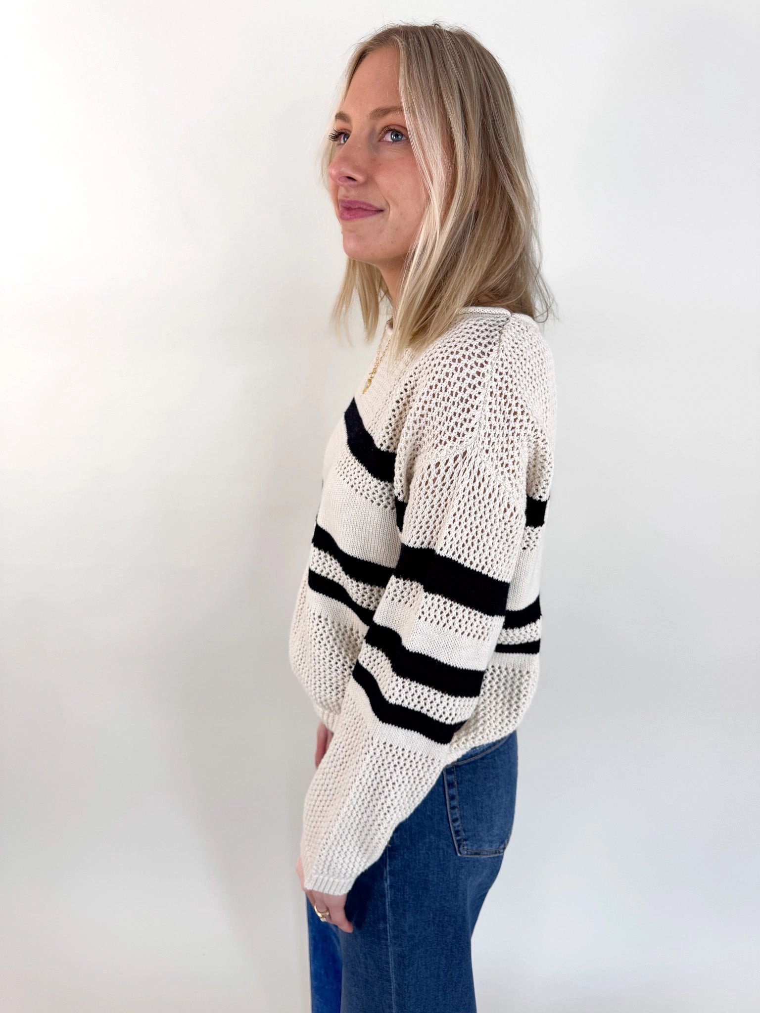 Sporty Stripe Open Knit Sweater