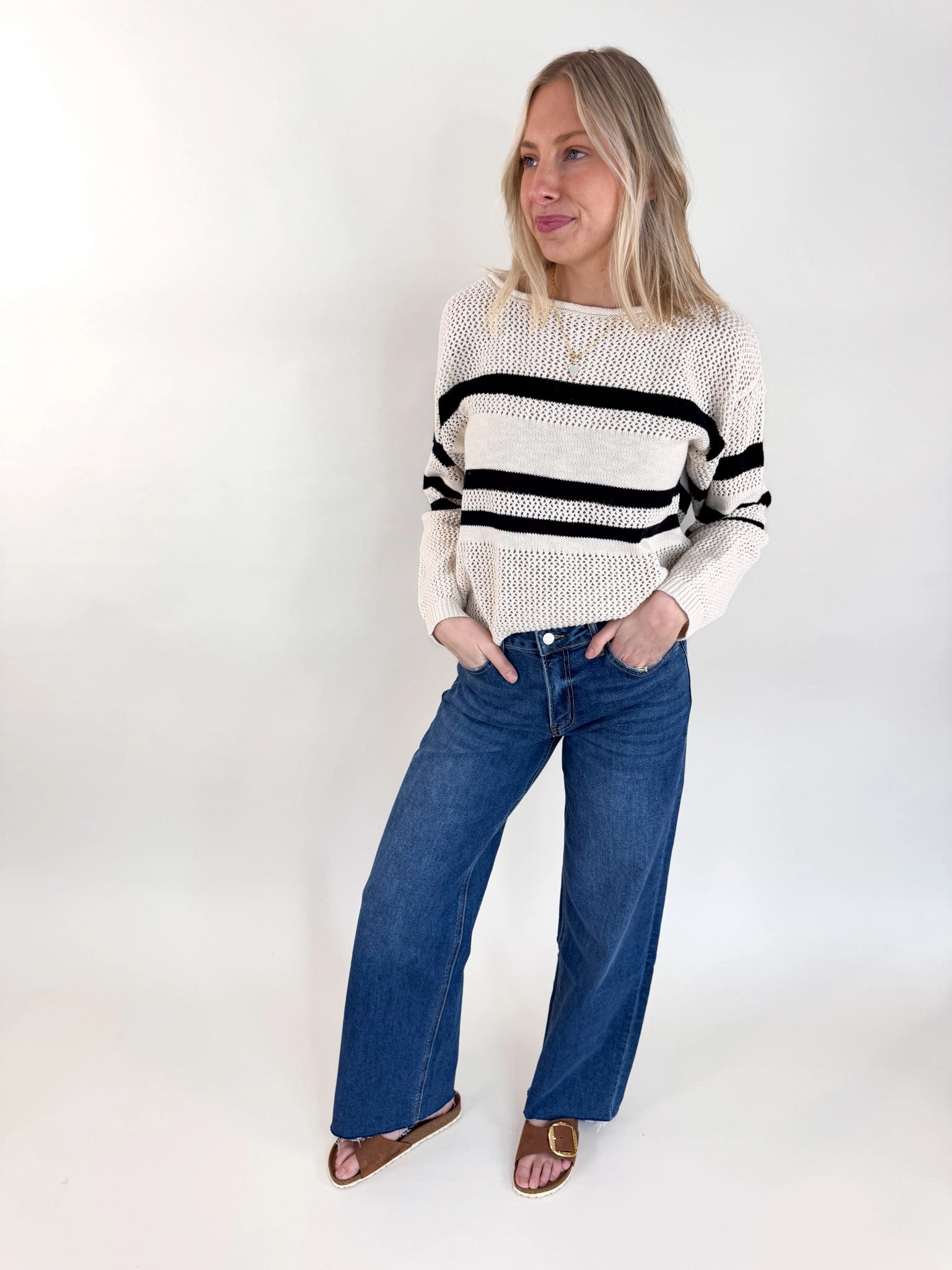 Sporty Stripe Open Knit Sweater