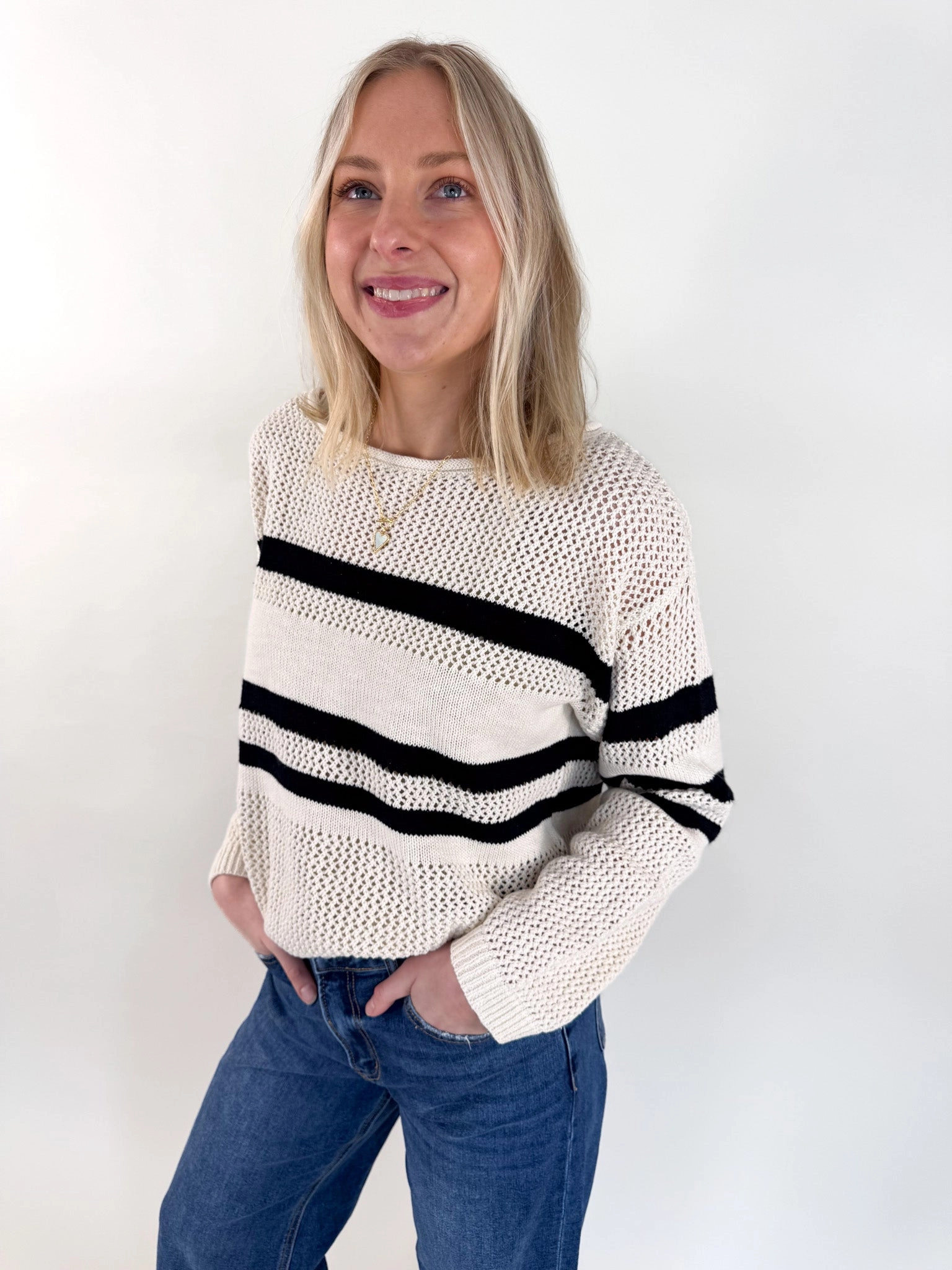 Sporty Stripe Open Knit Sweater